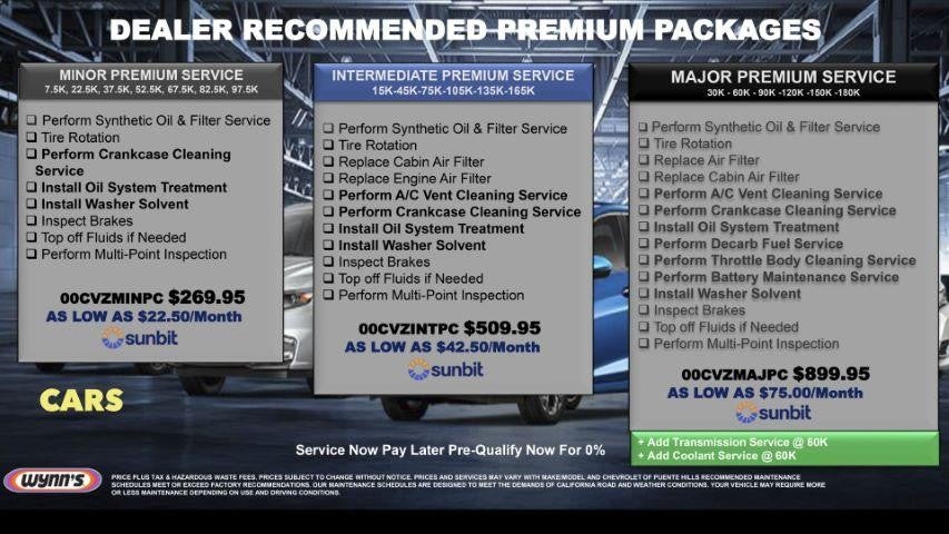 Chevrolet of Puente Hills vehicle maintenance pricing and financing details chart